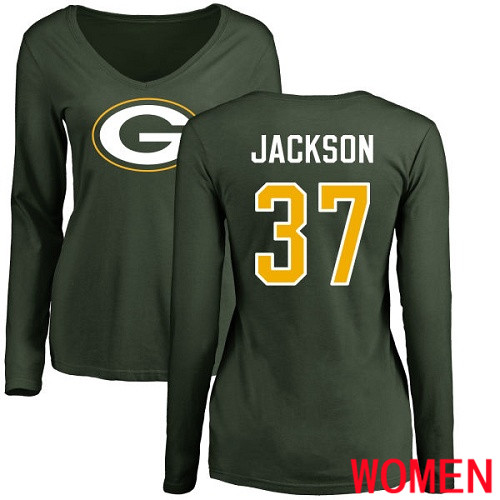 Green Bay Packers Green Women #37 Jackson Josh Name And Number Logo Nike NFL Long Sleeve T Shirt